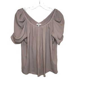Joie Blouse Womens Silk Ruched Sleeve Scoop Neck Pleated Purple Extra Small